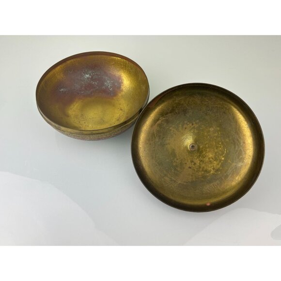 Kinco Brass Lidded Round Circular Trinket Box Home Decor Accent Boho Vintage - Picture 9 of 16